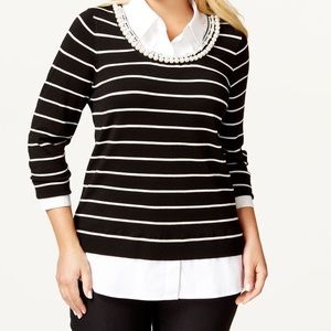 Black and White sweater with pearl embroidery